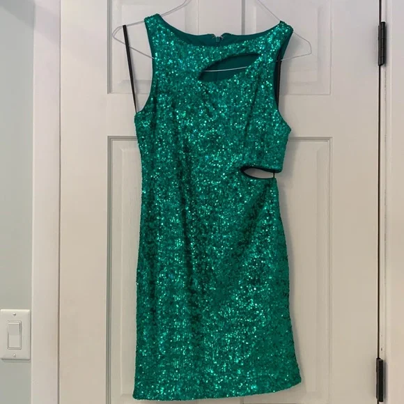 bebe addiction sequin dress Bebe Addiction Cut Out Sequin Cocktail Mini Dress Size XS Club Sexy Y2K
